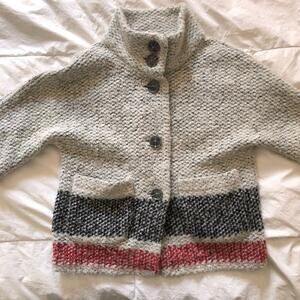 Gap Girls Wool Blend 3/4 Sleeve Sweater Coat Gray Stripes Size XS (4-5)